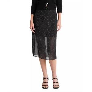NEW VINCE sheer dot straight skirt in black grey